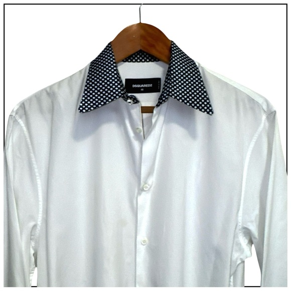 DSquared2 Men’s Long-Sleeve Dress Shirt w/ Contrasting Collar. Size 48 - Picture 8 of 12